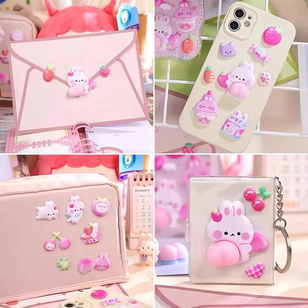 1 Sheet 3D Cute Animal Butt Stickers, Stress Relief Puffy Squishy Sticker for DIY Scrapbook Guitar Phone Case Laptop Decal